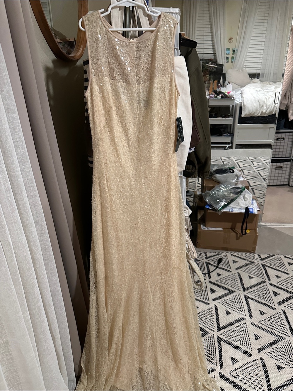 Brand new w/ tags Ralph Lauren Lace Sequin Evening Gown in Champagne Gold